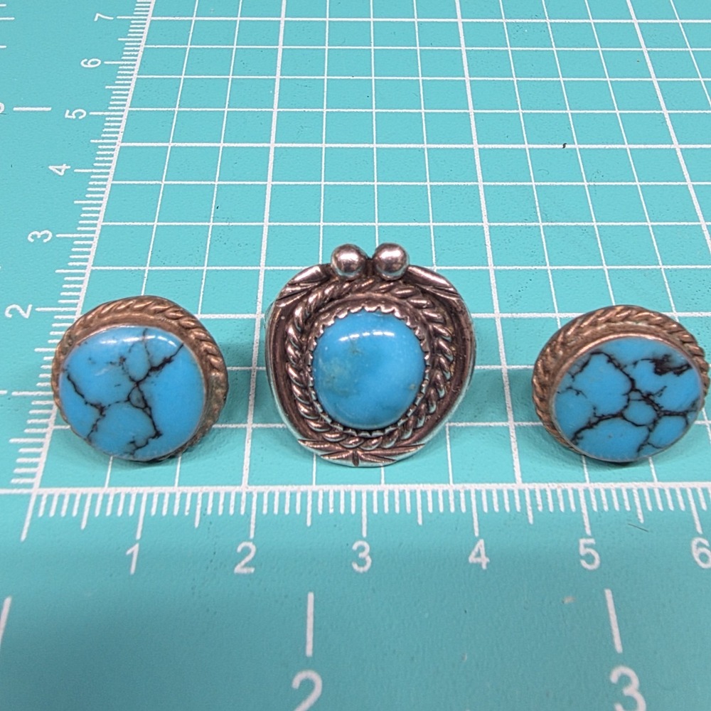 Sterling Silver Turquoise Ring Size 6 & Matching‎ Stud Earrings Southwestern
